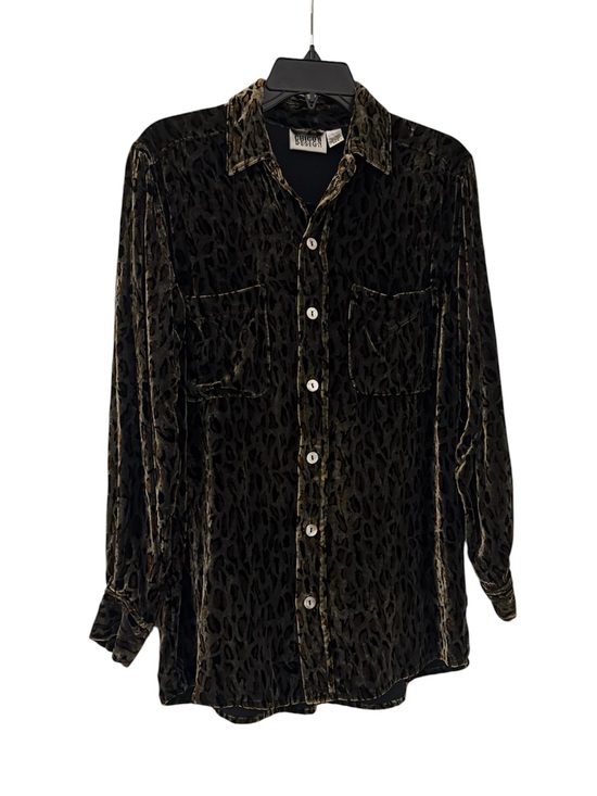 Chico's Tops - CHICO’S Olive and Black Leopard Print Faux Velvet Button Down Blouse